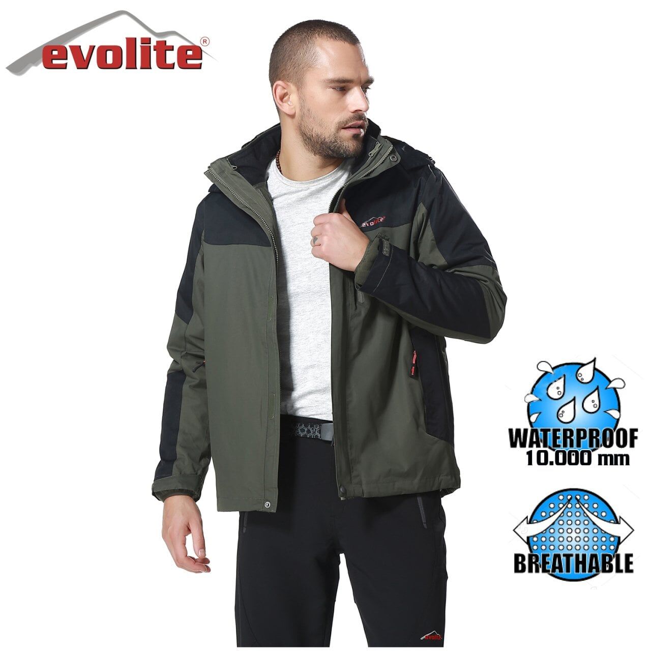 Evolite Diva Erkek 3in1 Haki/Siyah Mont L