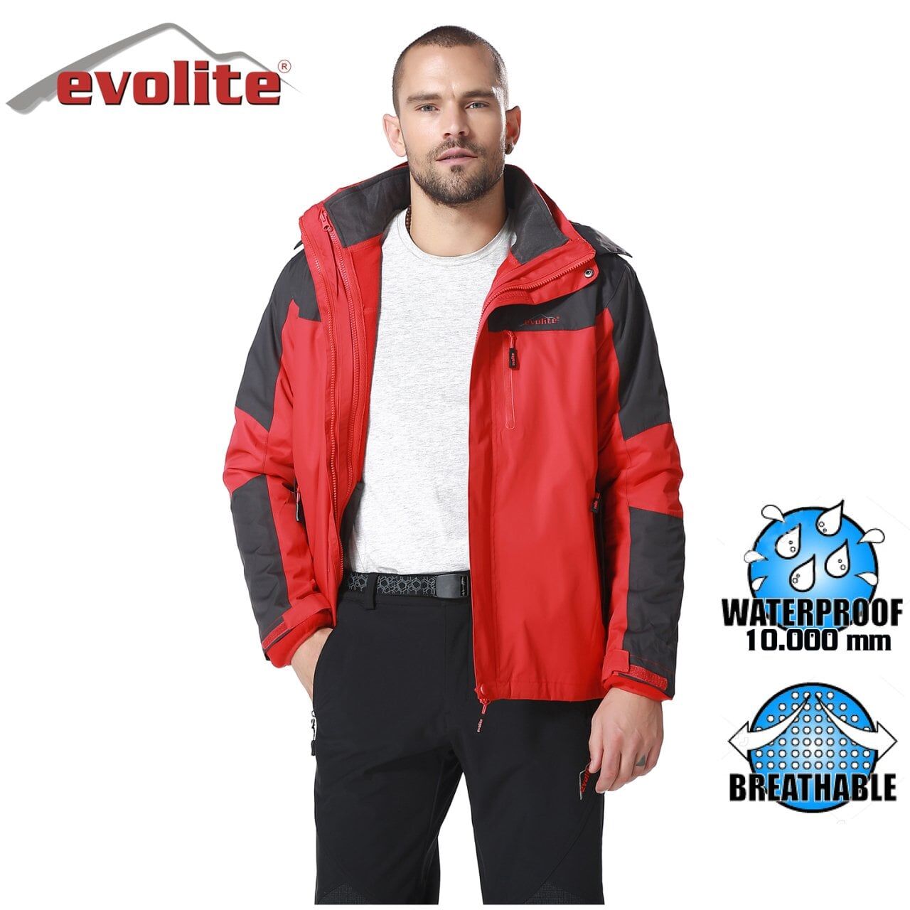 Evolite Diva Erkek 3in1 Gri/Kırmızı Mont XXXL