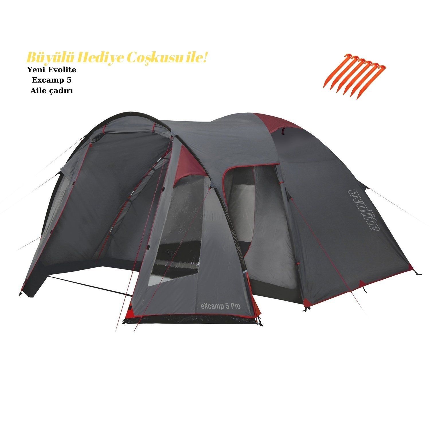Evolite Excamp 5 Pro Sun Fresh Aile Çadırı UPF80(Evolite 6'LI ÇADIR KAZIĞI HEDİYELİ)