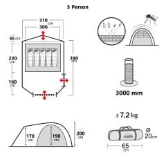 Evolite Excamp 5 Pro Sun Fresh Aile Çadırı UPF80(Baykuş Kafa Lambası Hediyeli)